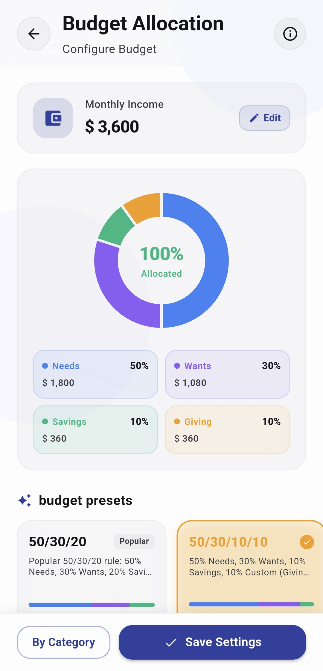 DOCU smart budgeting and savings goal interface